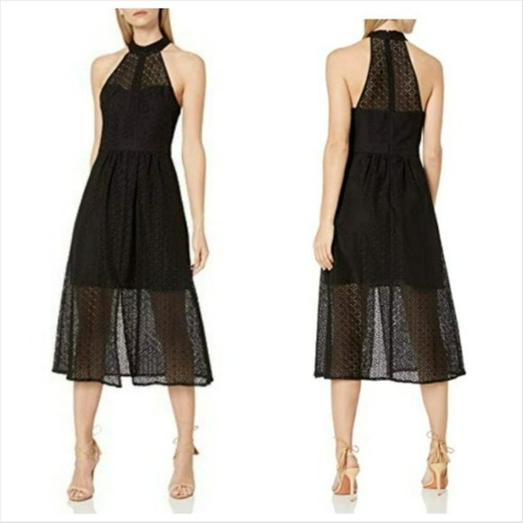 BCBG Generation Black Lace Midi Dress High Neck - Picture 1 of 8